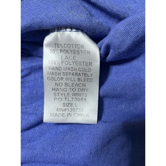 Umgee L Blue Flowy Peplum Striped Crochet Sleeve GUC Boho - Picture 5 of 9